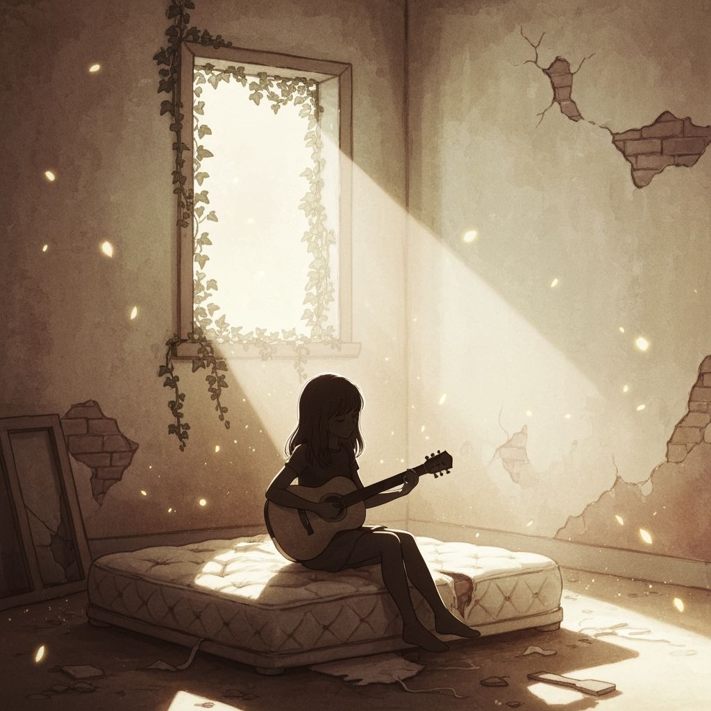 Girl Playing Guitar in Watercolor Sunlight