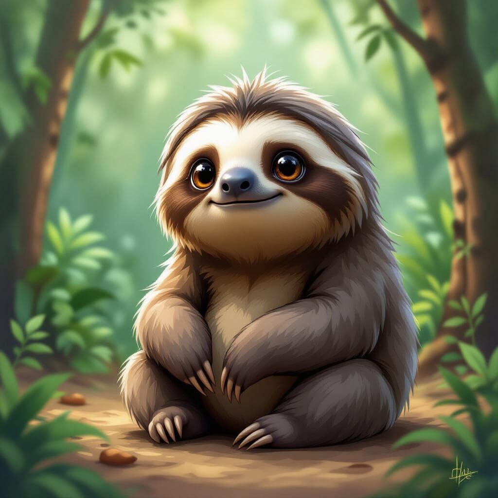 Cute Sloth Portrait in Soft Pastel Colors