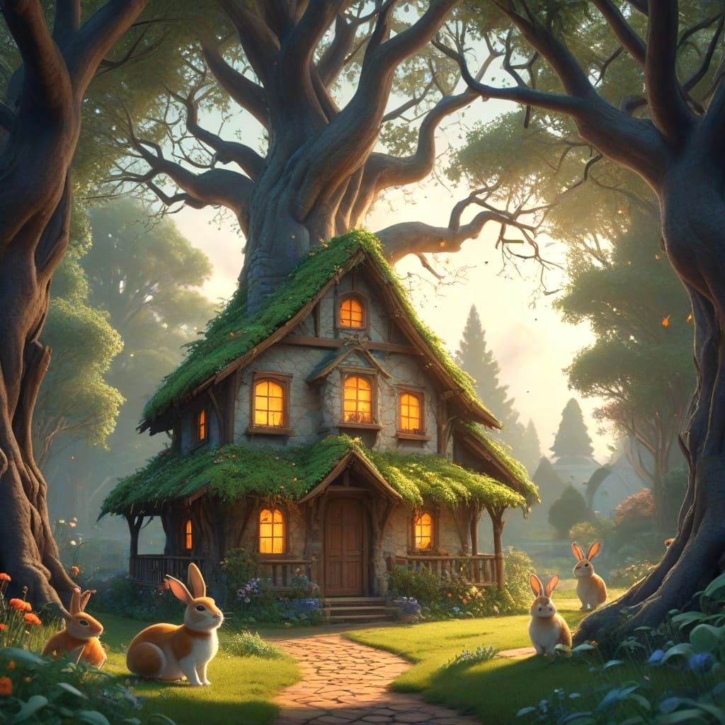 Pixar Family of Bunnies in Enchanted Forest