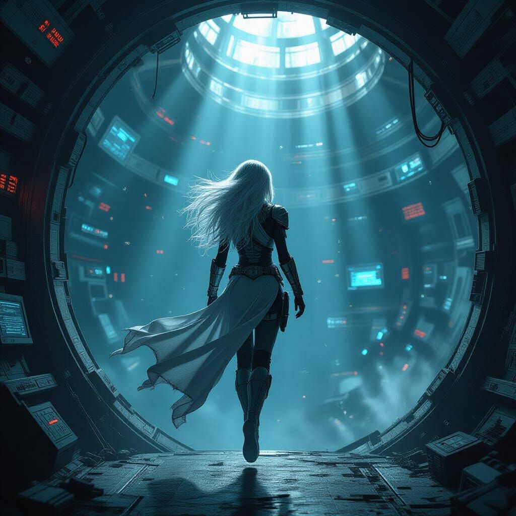 Lone Space Woman in Derelict Spaceship