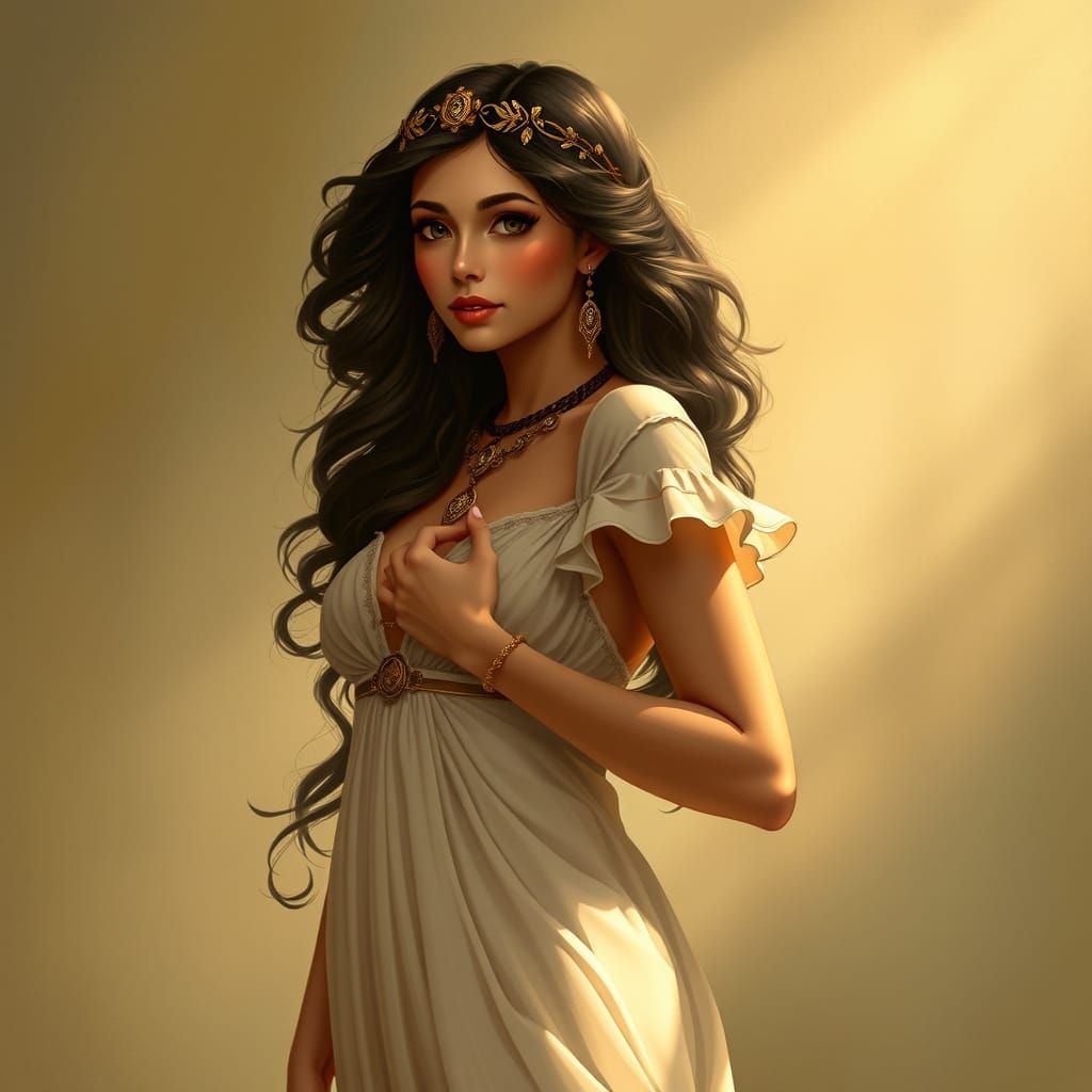 Ethereal Woman in Whimsical Art Nouveau Style