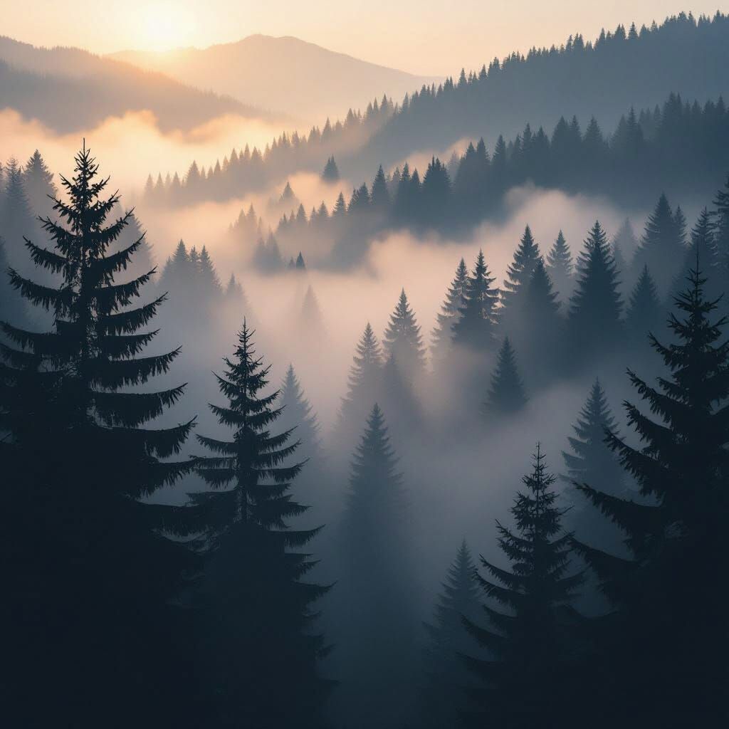 Misty Enchanted Forest at Dawn: Ultra-Realistic Nature Photo...