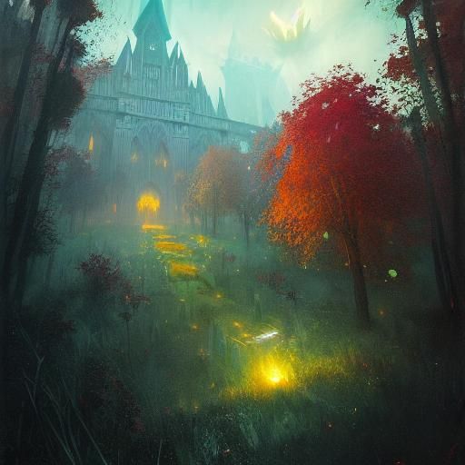 Sinister Colorful Fantasy Landscape by Rutkowski