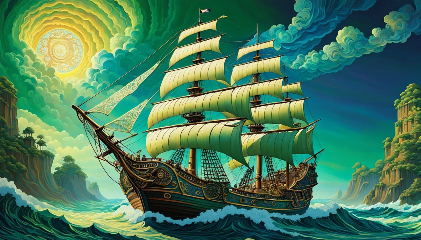 Pirate Ship with Lace Sail in Expressionist Style