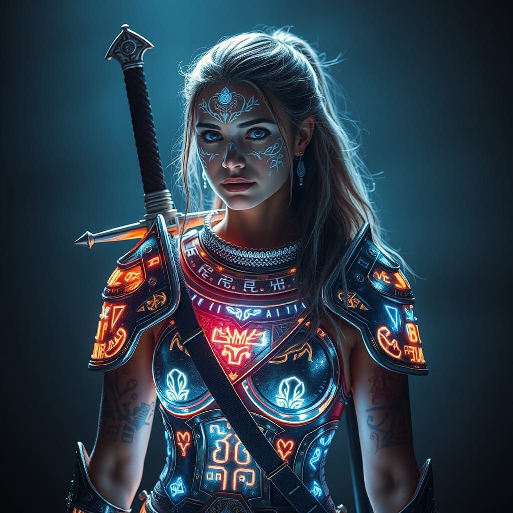 Woman in Prismatic Light Armor with Runes