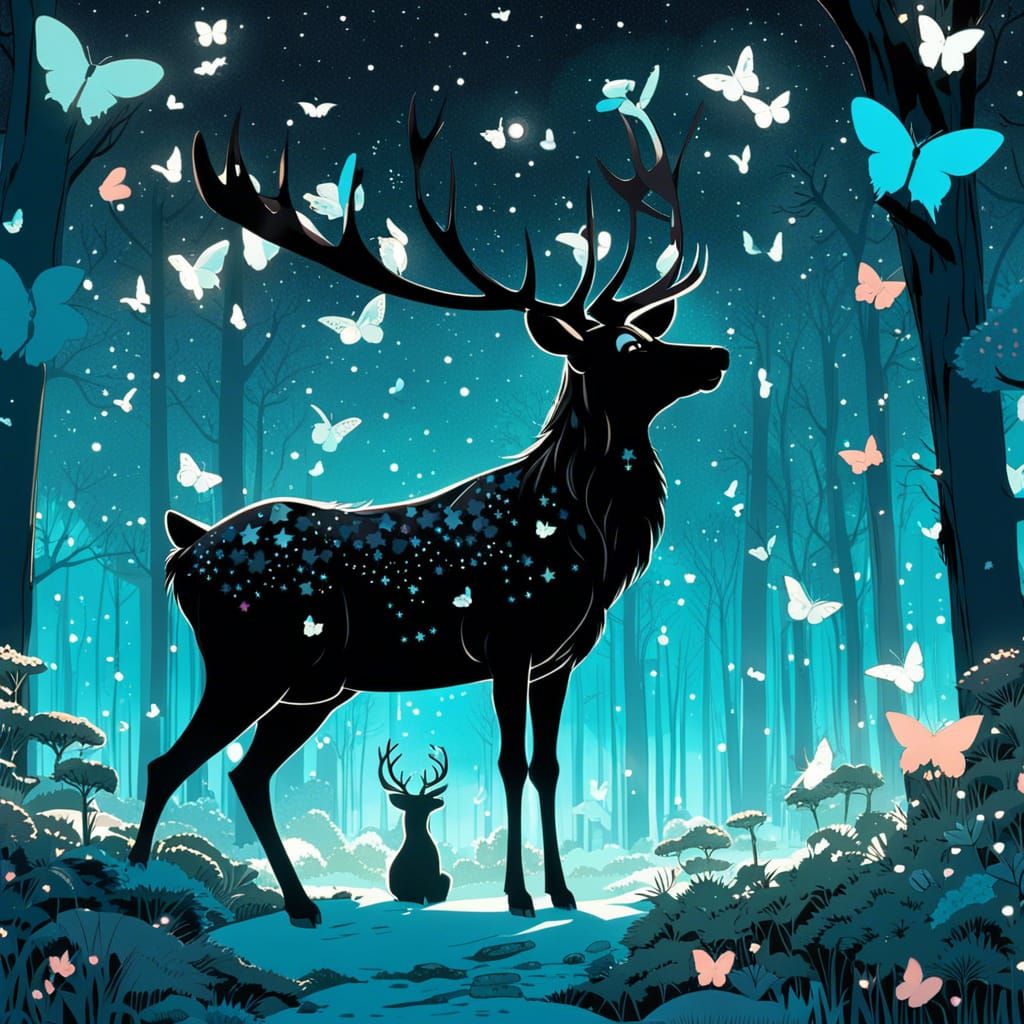 Adorable Reindeer in Starry Park, CGI Diorama