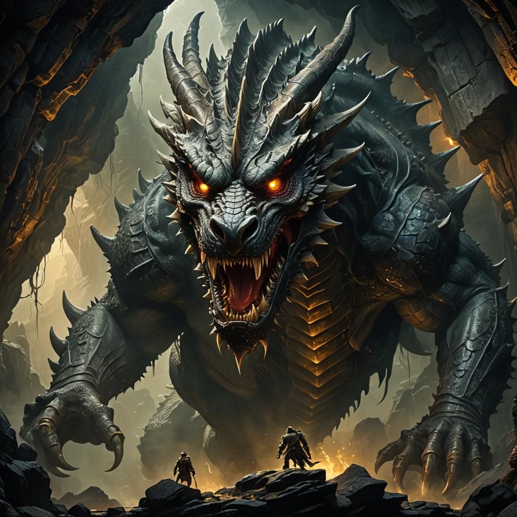 Dragon-Human Hybrid in Dark Cave: Fantasy Art
