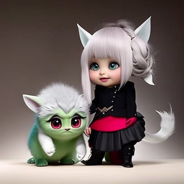 Adorable Fluffy Monsters in Mixed Media Style