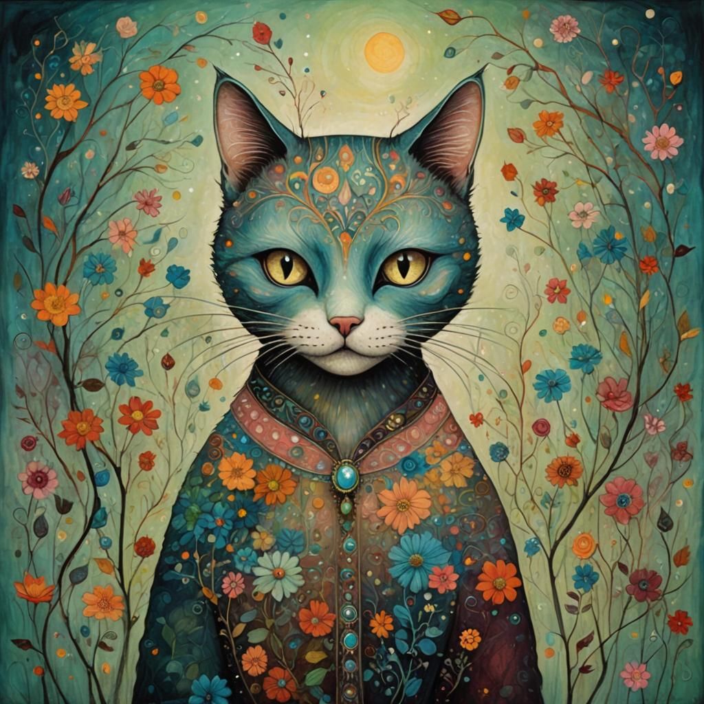 Dreamlike Woman-Cat in Art Brut Style