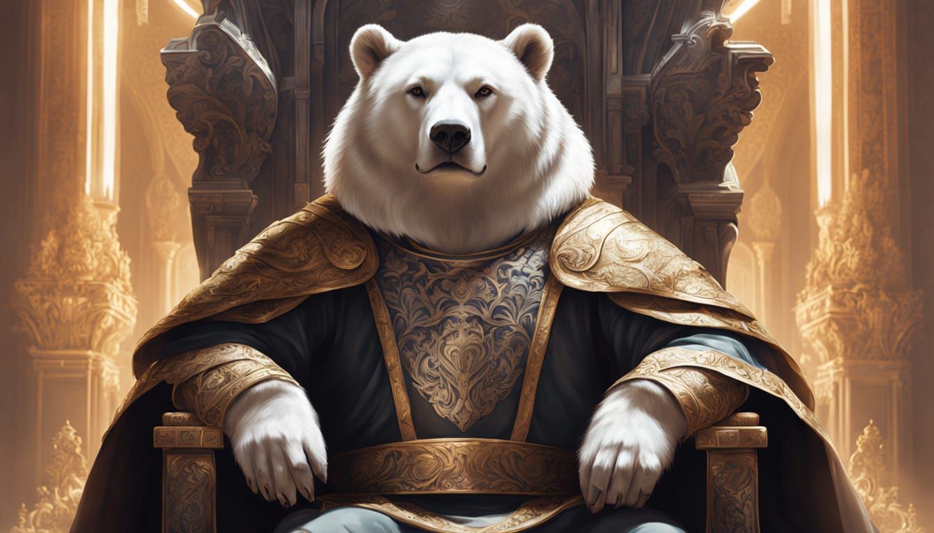 Armoured King with White Bear Motif Sits on Throne