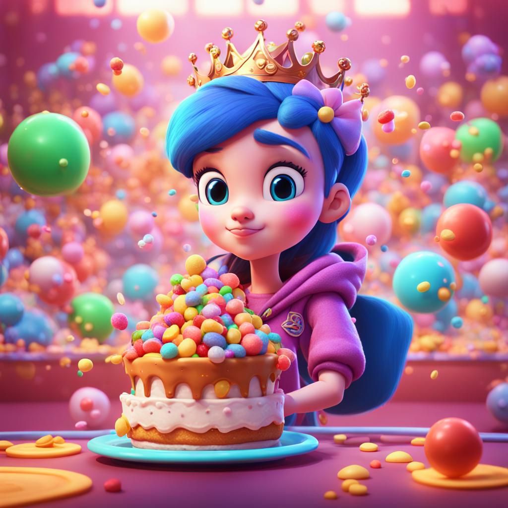 Princess Eats Sugar: Pixar-Style 3D Digital Art
