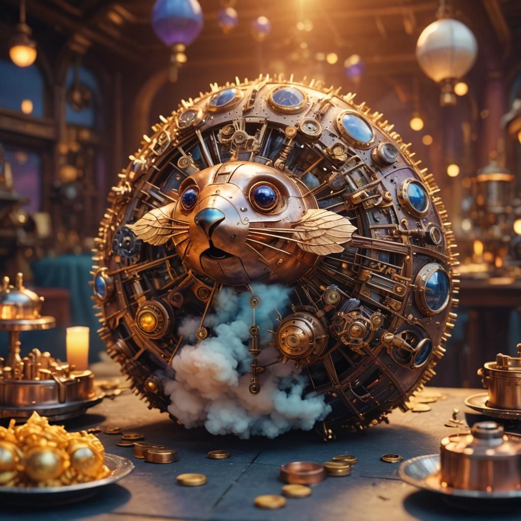 Steampunk Airship Over Metropolis in Digital 3D