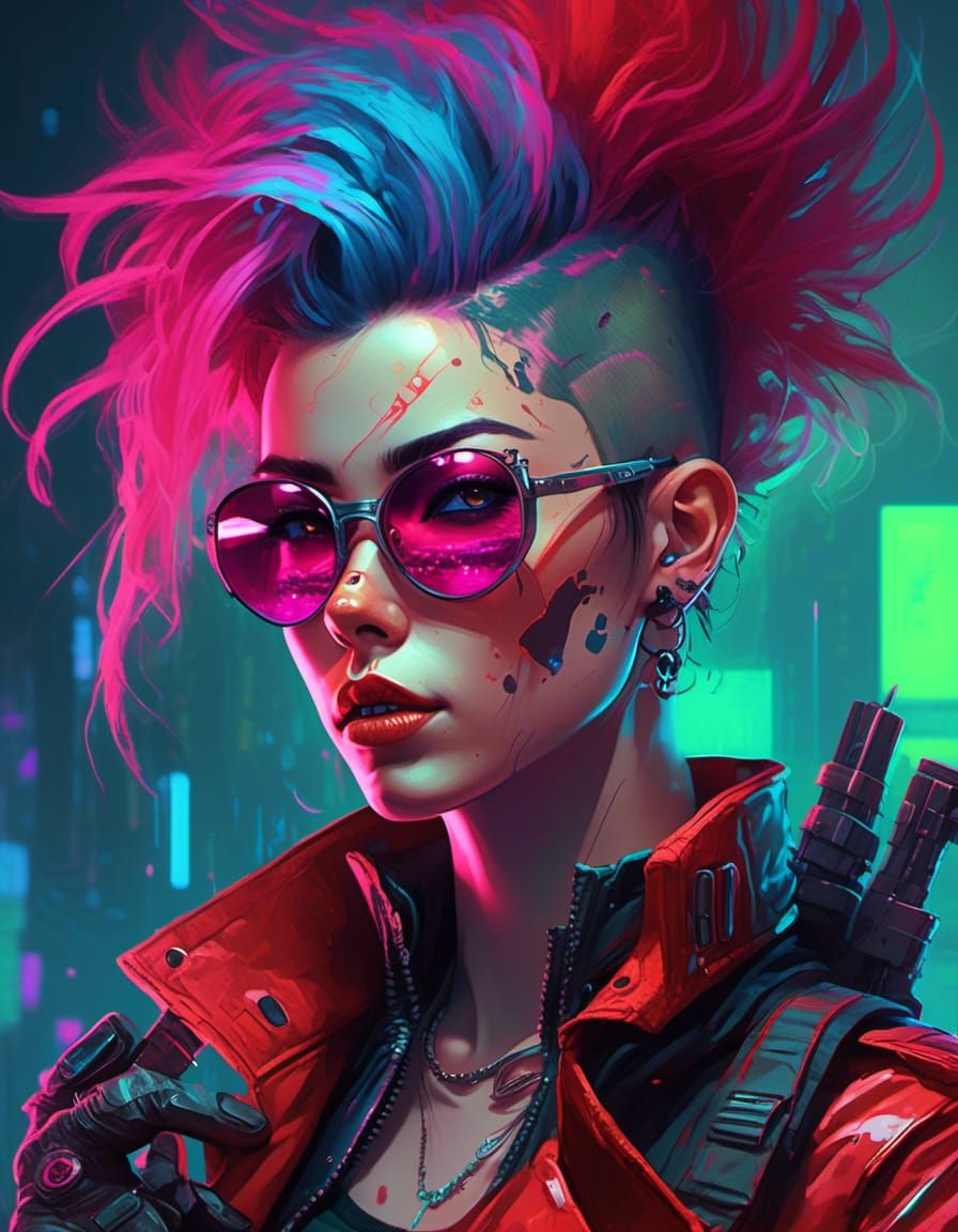 Cyborg Punk Blowing Bubblegum in Cyberpunk Style