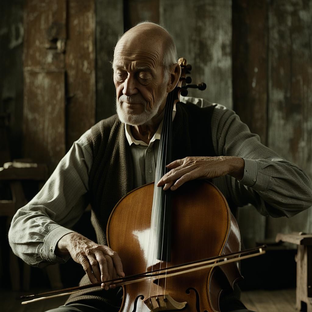 Elderly Cellist Lost in Contemplation