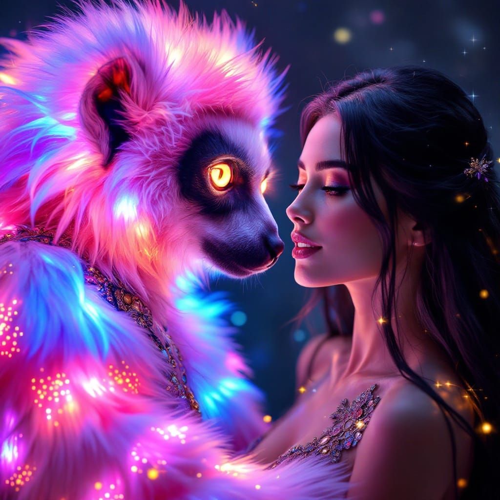 Majestic Baby Lemur Goddess in Surrealistic Dreamscape