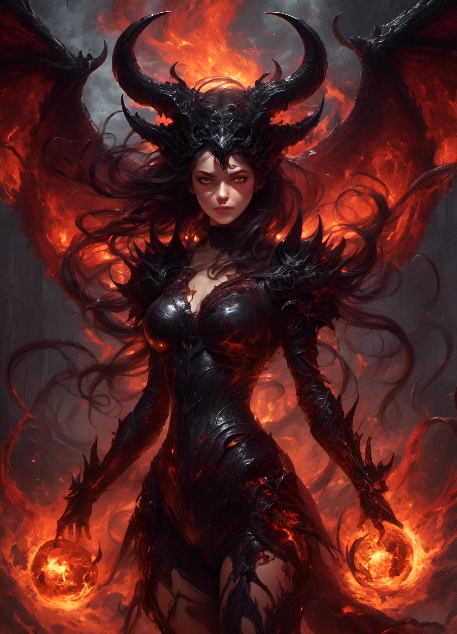 Surreal Hell Demon Girl in Dark Horror Style