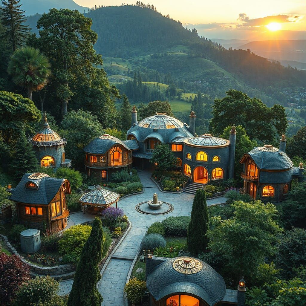 Surreal Solarpunk Utopia in Harmony with Nature