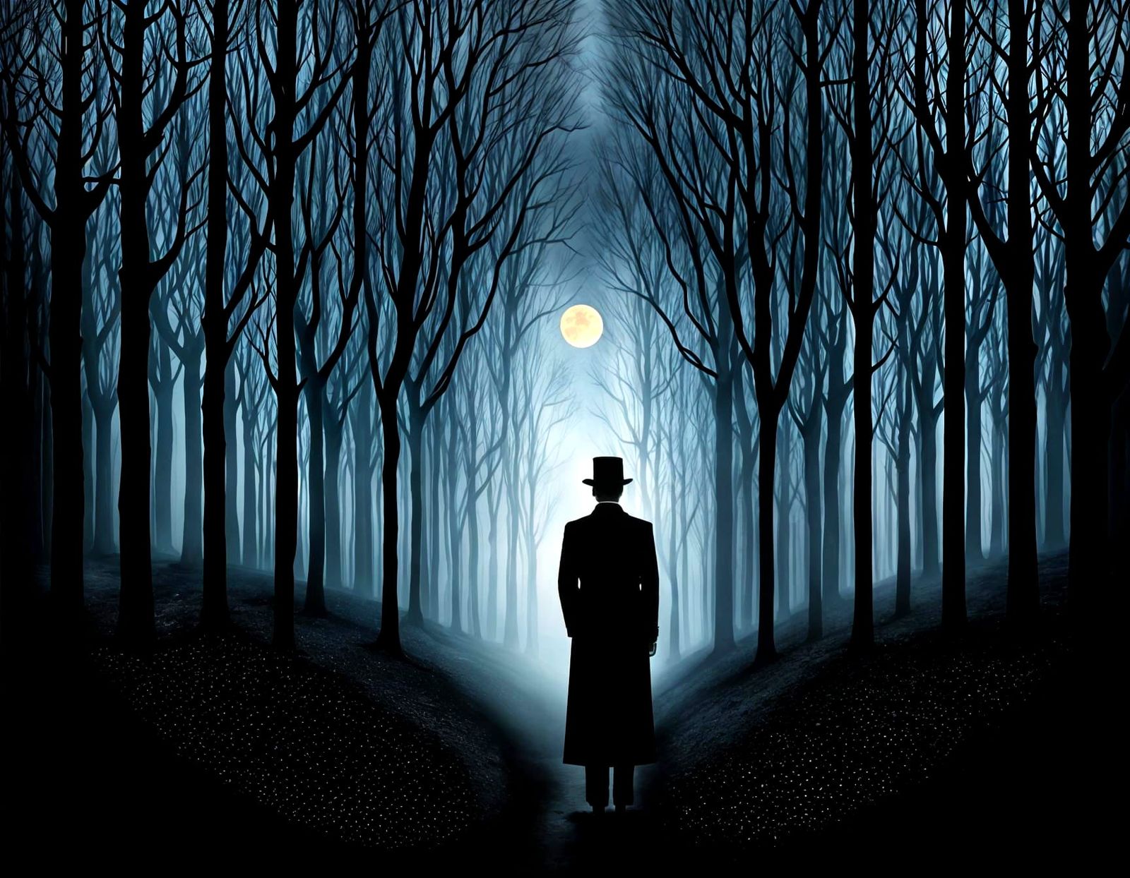 Mysterious Forest Scene in Style of René Magritte