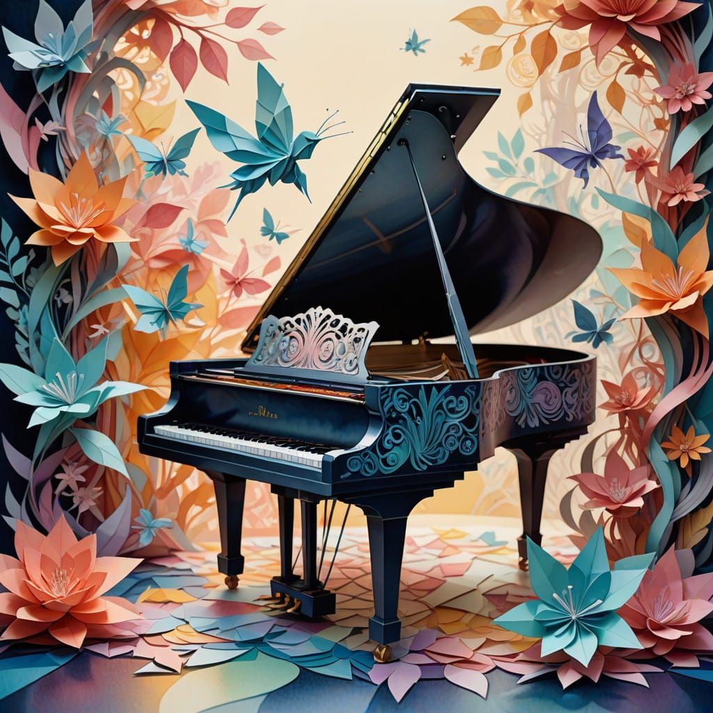 Ethereal Piano in Origami Wonderland