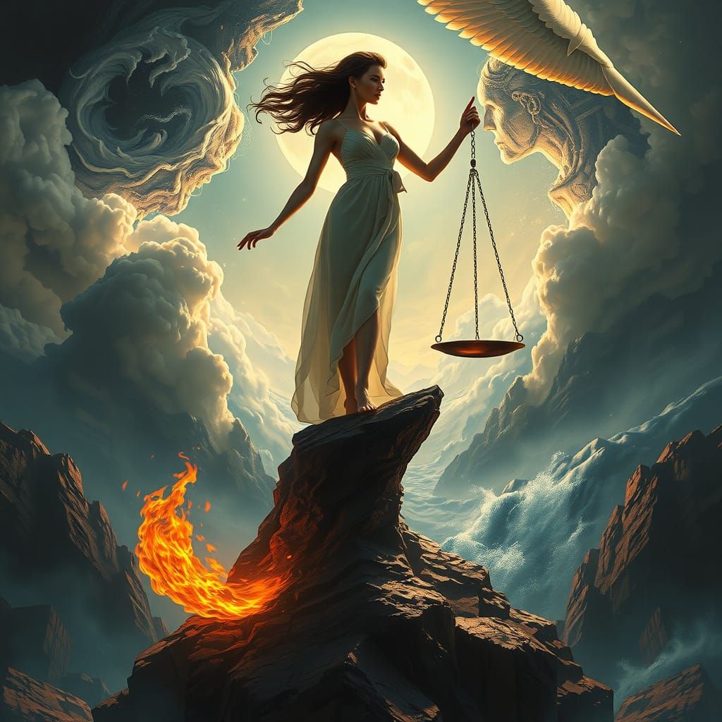 A Futuristic Goddess of Balance in Harmony with Nature's Ele...