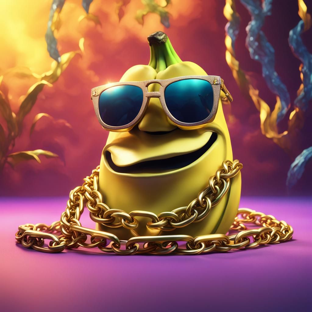 Banana with Sunglasses and Gold Chain Necklace
