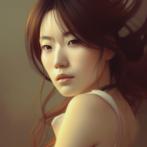 Beautiful Japanese Woman Portrait in Art Nouveau Style