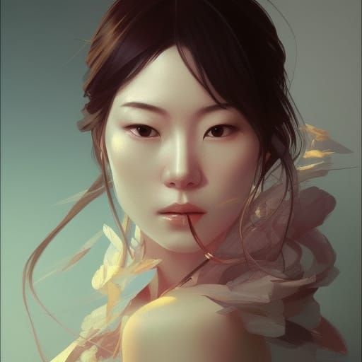 Beautiful Japanese Woman Portrait in Hyperdetailed Digital A...