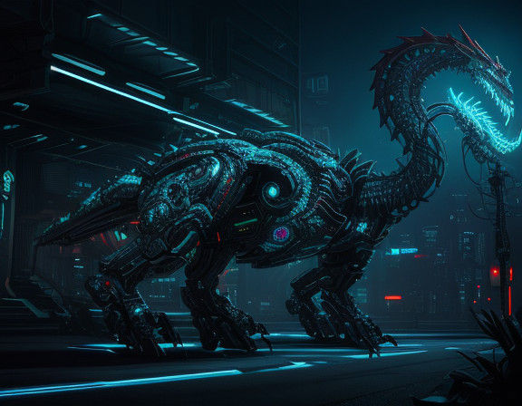 Cyberpunk Dragon in a World of Dark Fantasy
