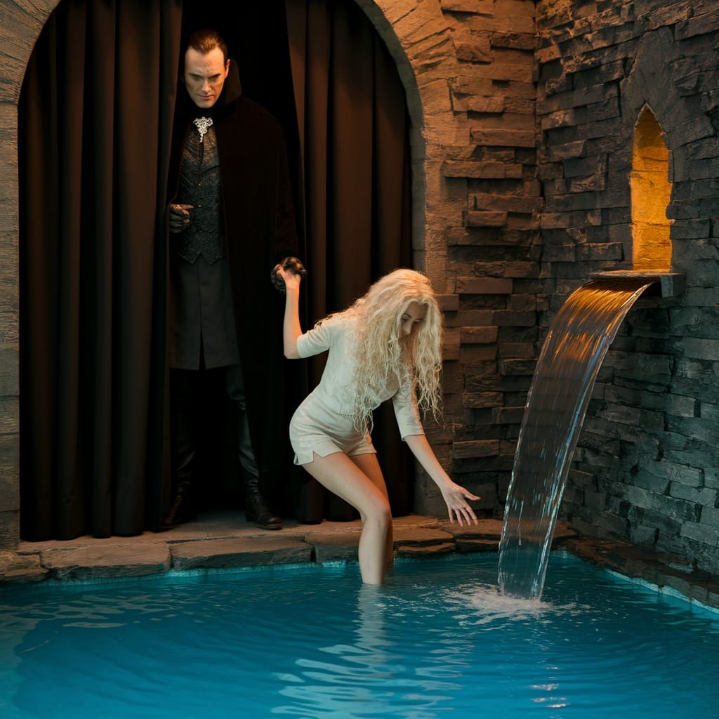 Towering Dark Figure in Castle Shadows