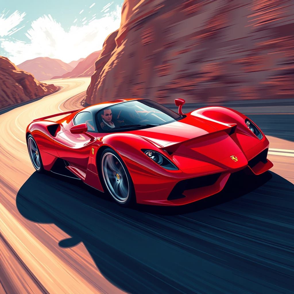 Futuristic Ferrari Red Sports Car in Motion
