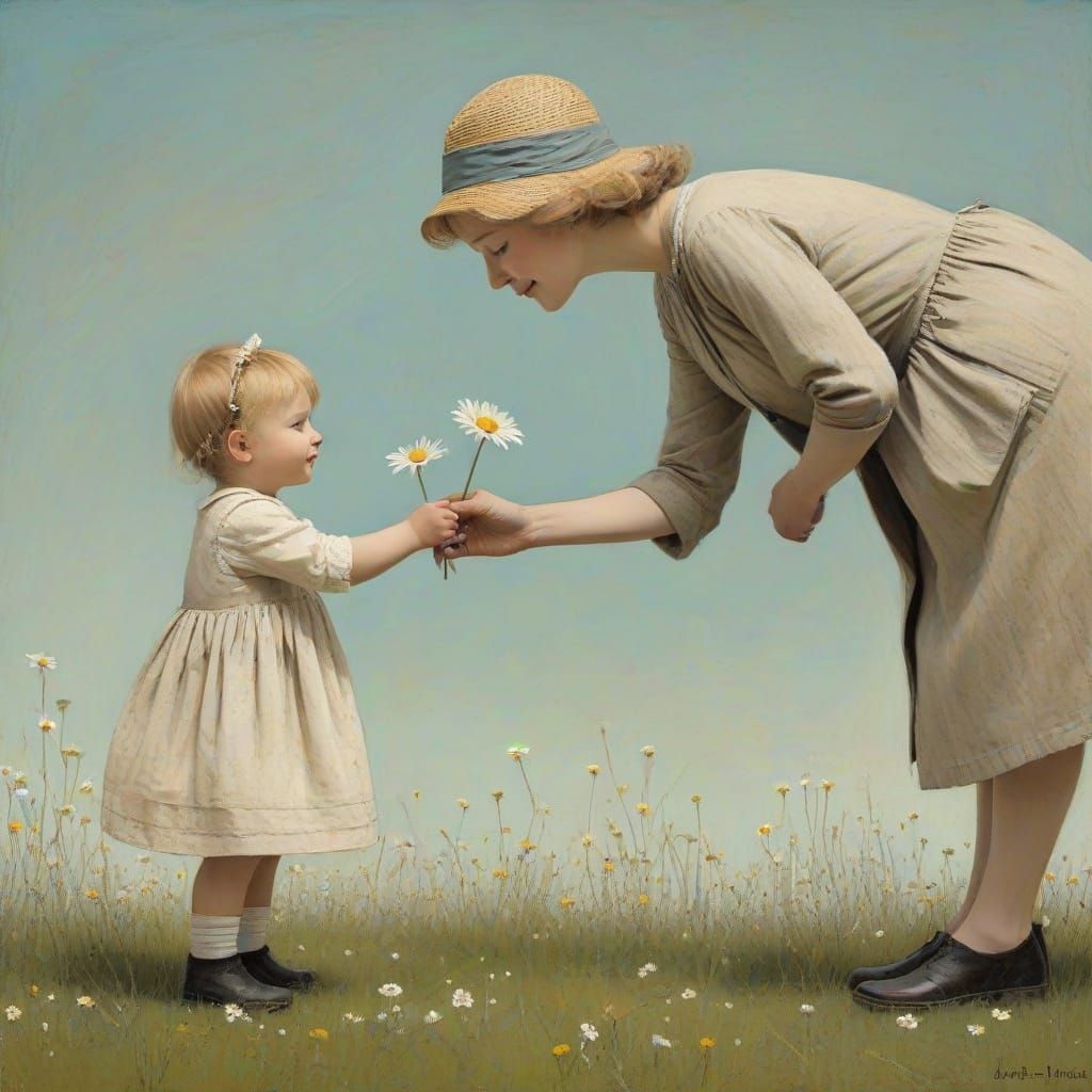 Mother and Child Share a Delicate Moment in Pastel Hues