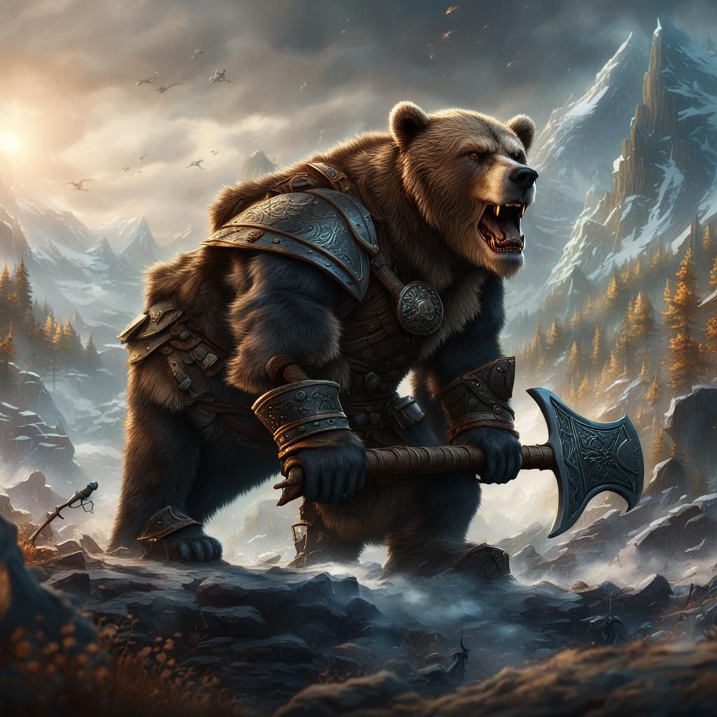 Viking Bear Berserker with Axe: Fantasy Concept Art