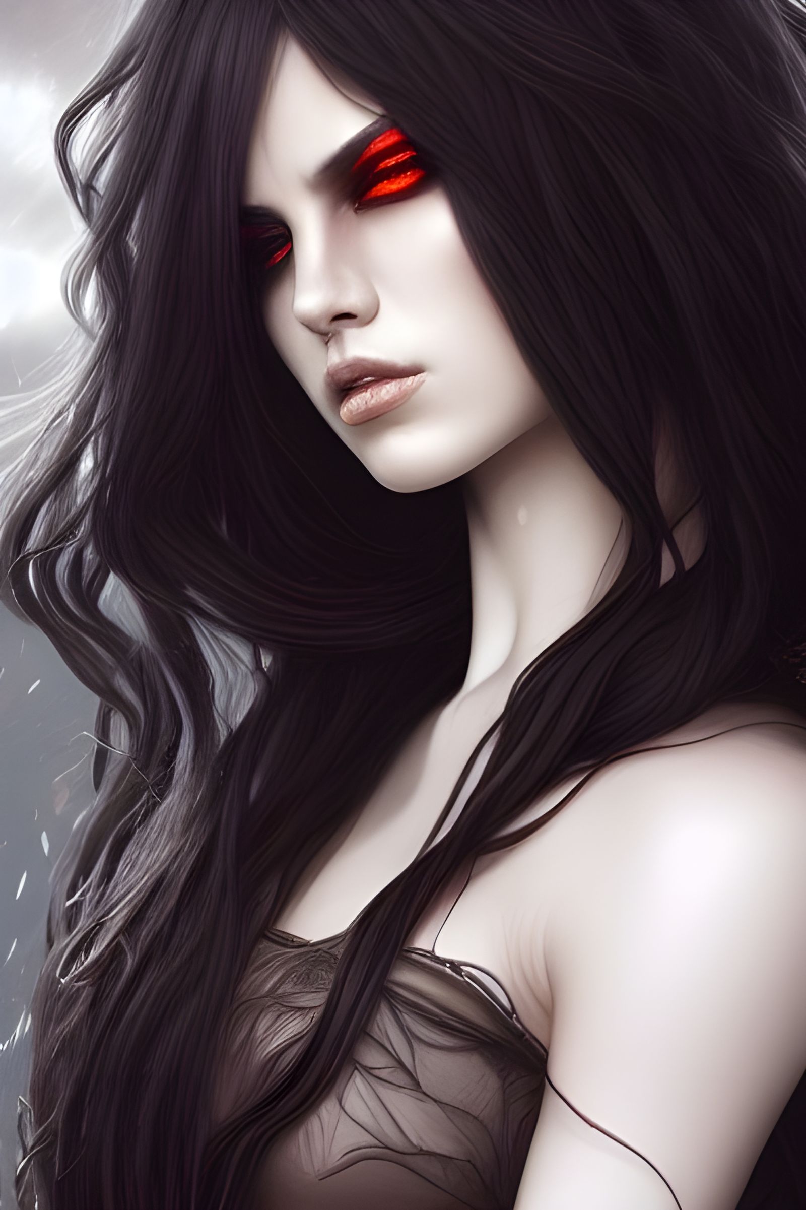 Elegant Goddess with Long Hair, Digital Illustration