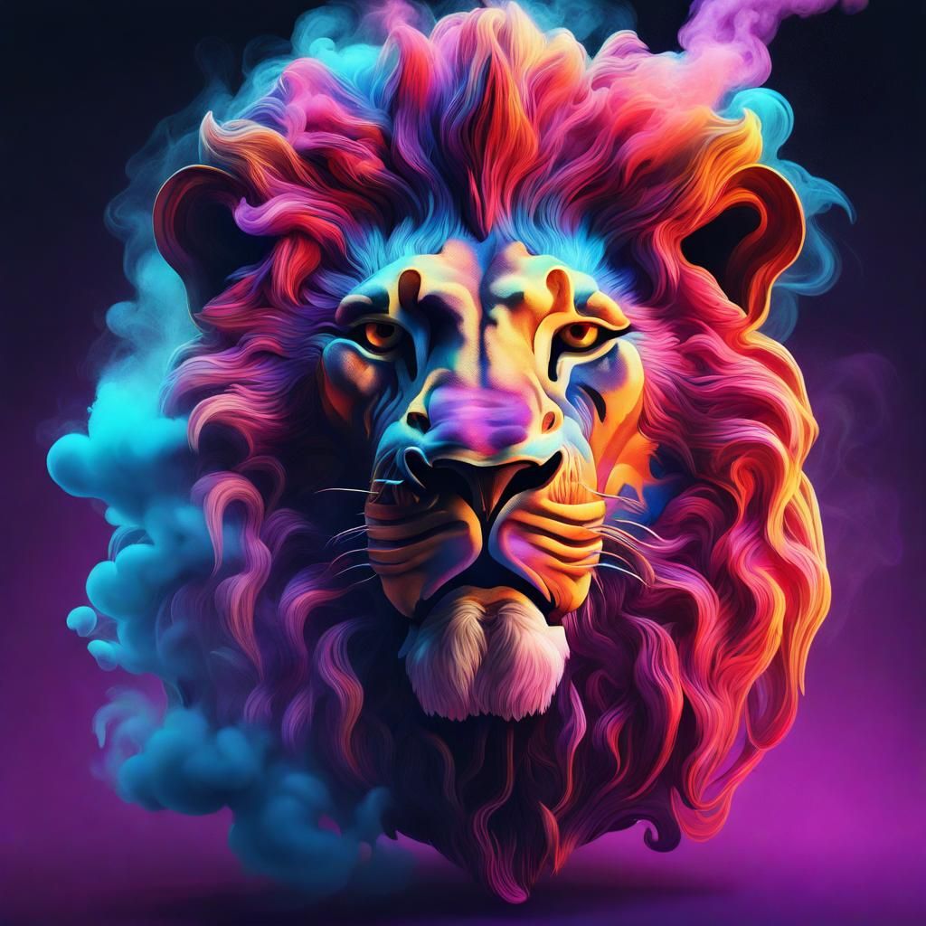 Neon Lion Head Smoking Joint in Hypercolor Style
