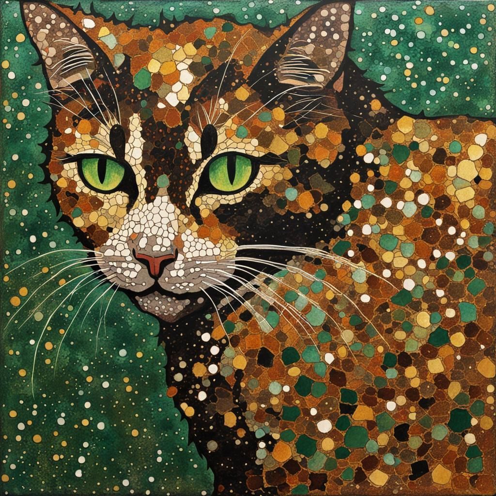 Glittering Calico Cat in Egon Schiele Style