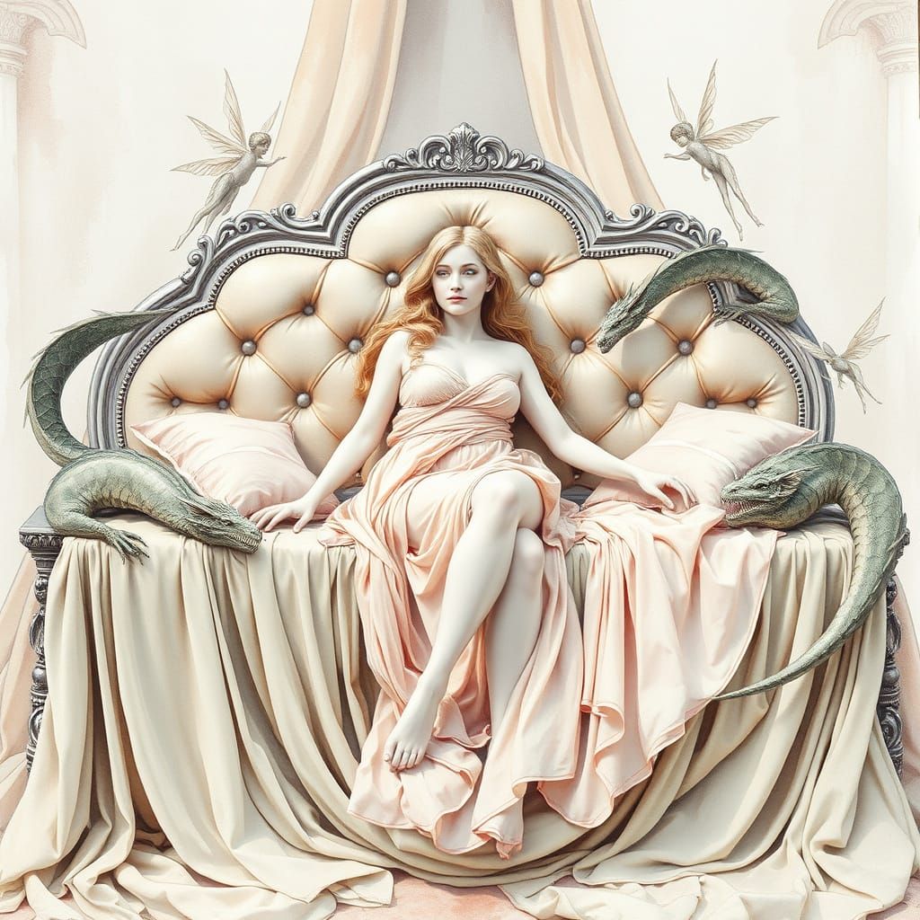 Aphrodite in Pastel Watercolor with Fairies