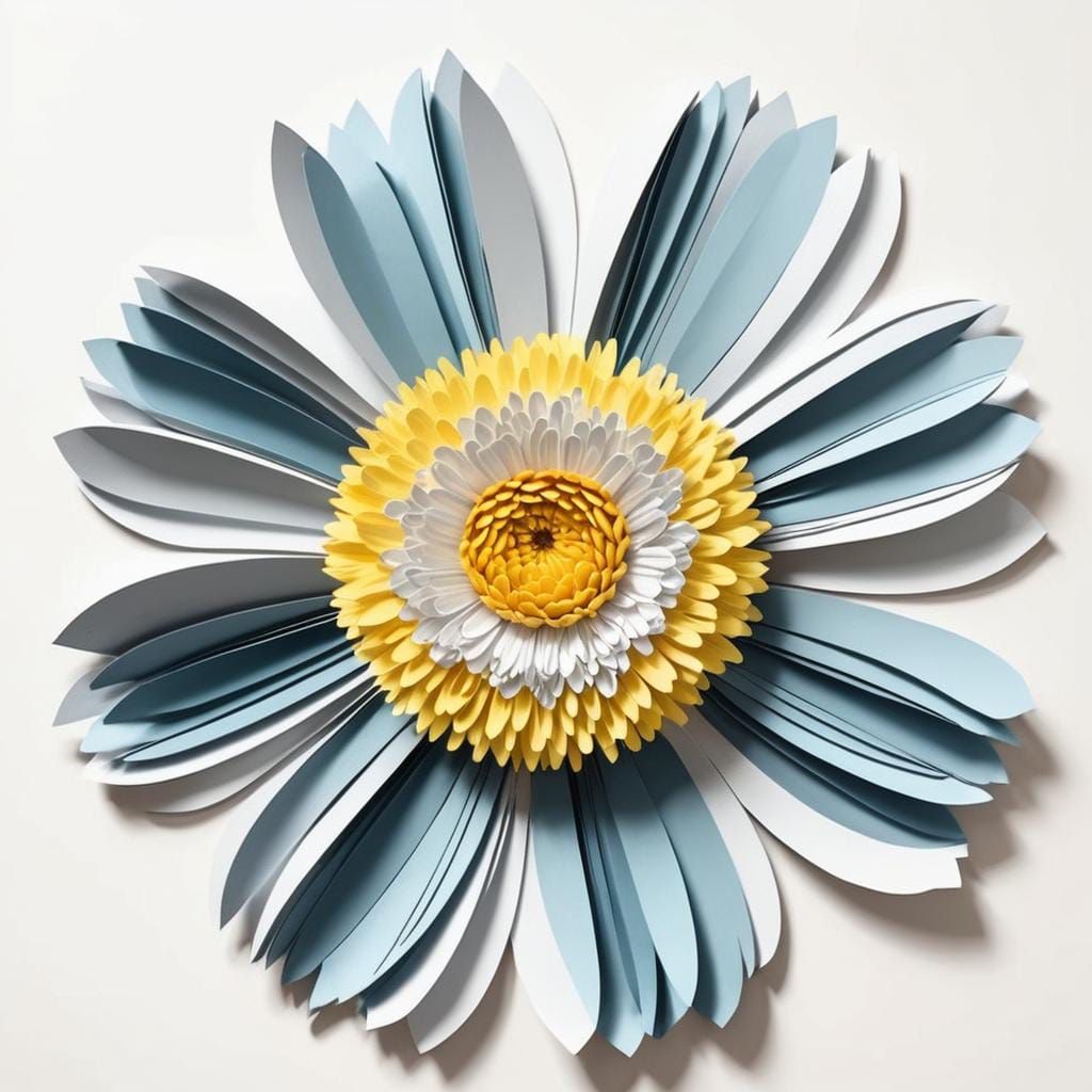 Abstract Paper Chrysanthemum Sculpture on Cerulean