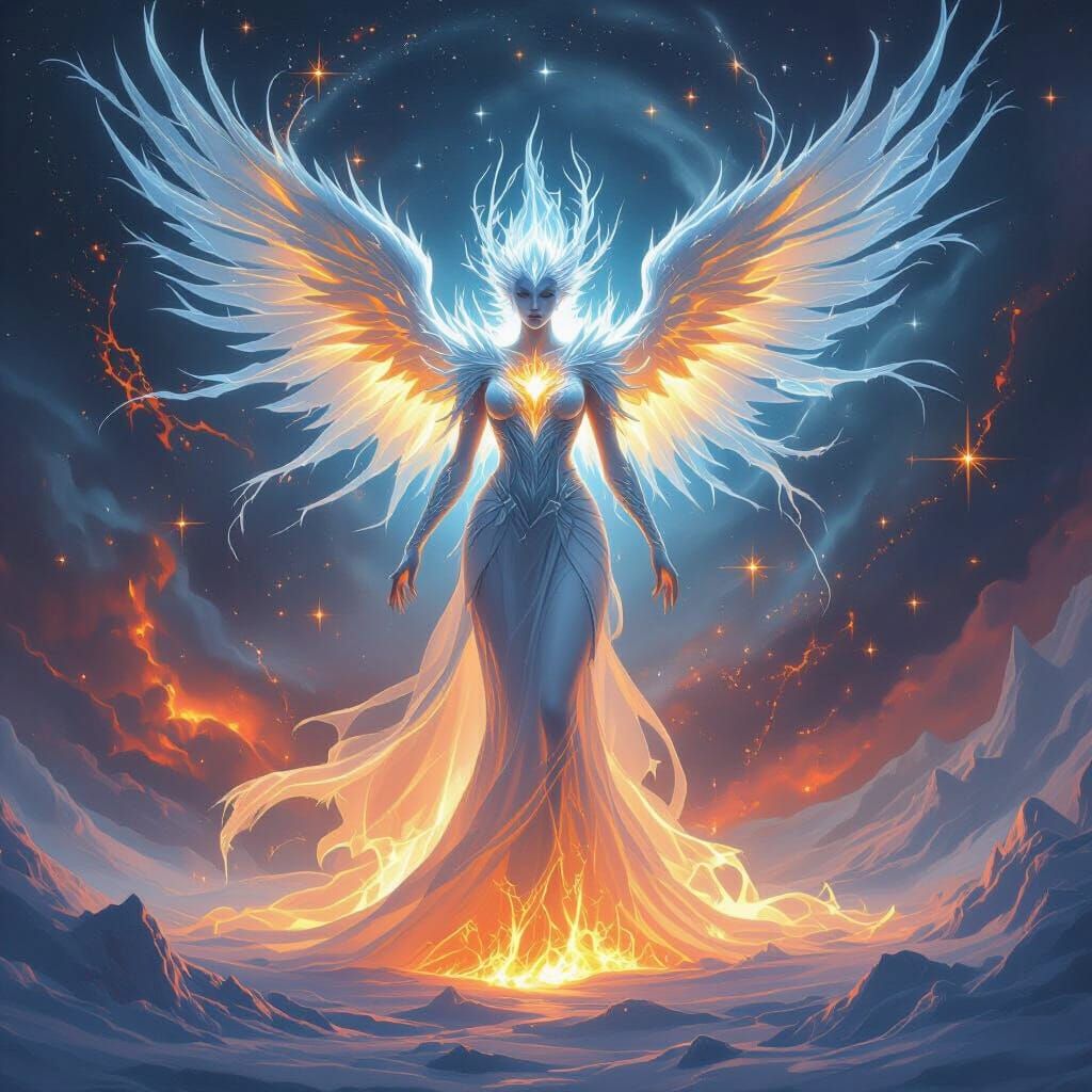 Ethereal Goddess of Ice and Fire in Digital Painting Style