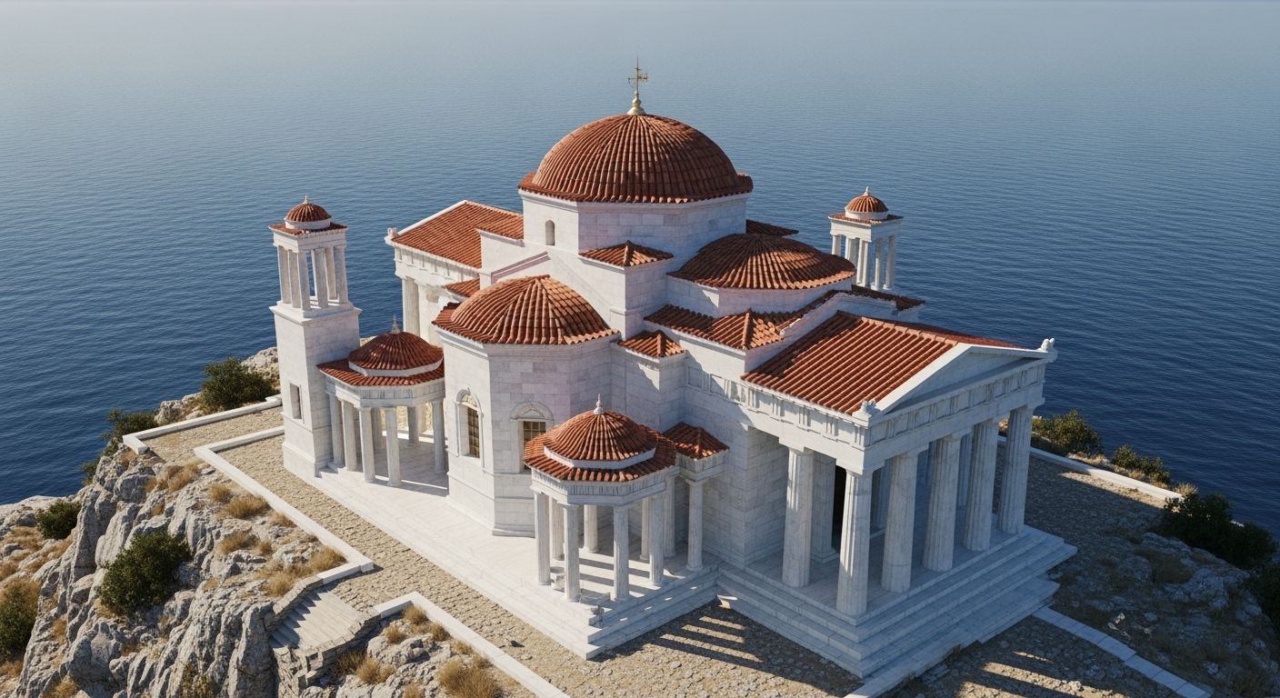 Classical Greek Temple Overlooking the Ocean