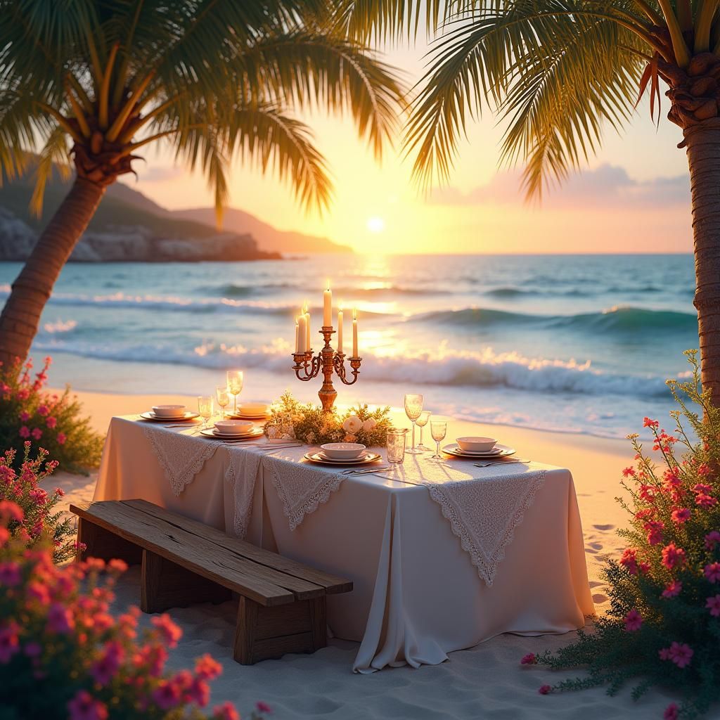 Golden Beach Dining: A Matte Painting