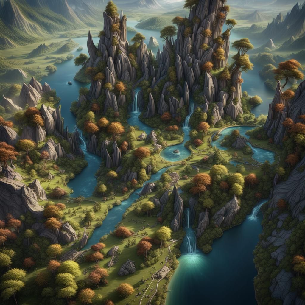 Enchanted Mystical Country Map: Aerial View in Detailed Matt...