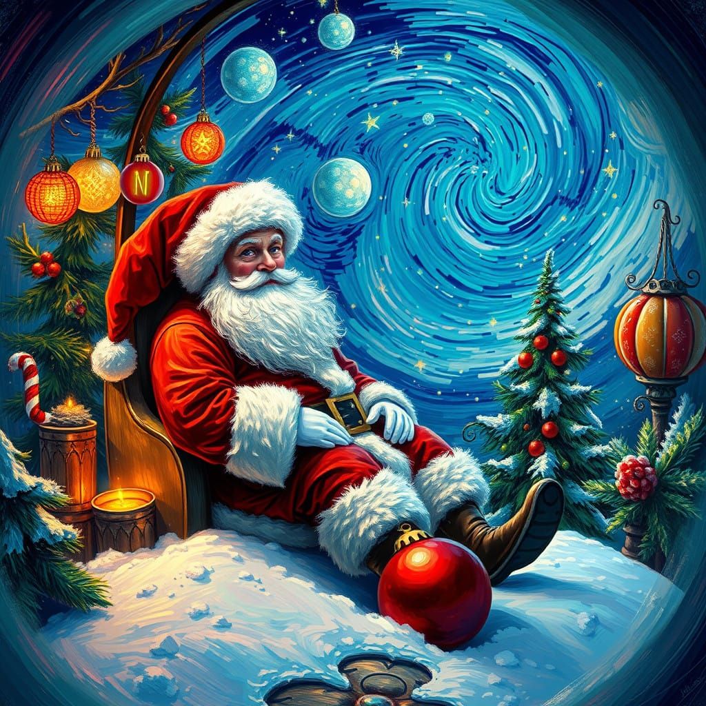 Vincent van Gogh's Whimsical Santa Claus in Dreamlike Landsc...