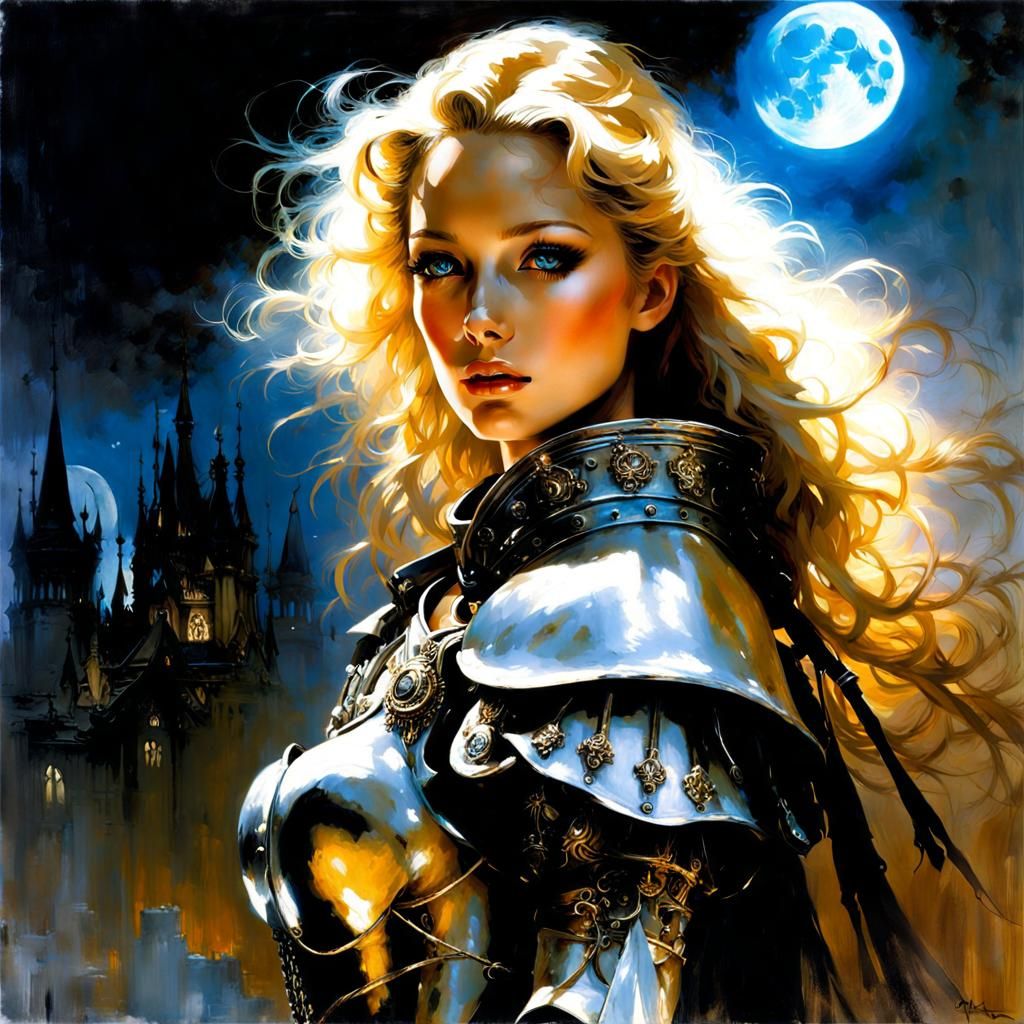 Eerie Knight Angel Dancing in Bioluminescent Moonlight