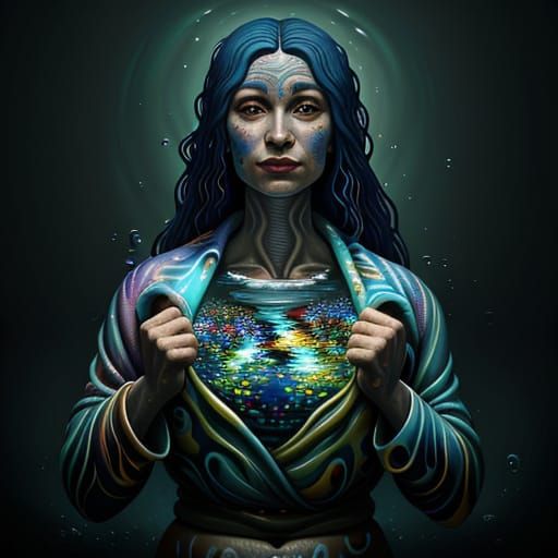 Surrealist Pregnant Swimmer with Glowing Unborns