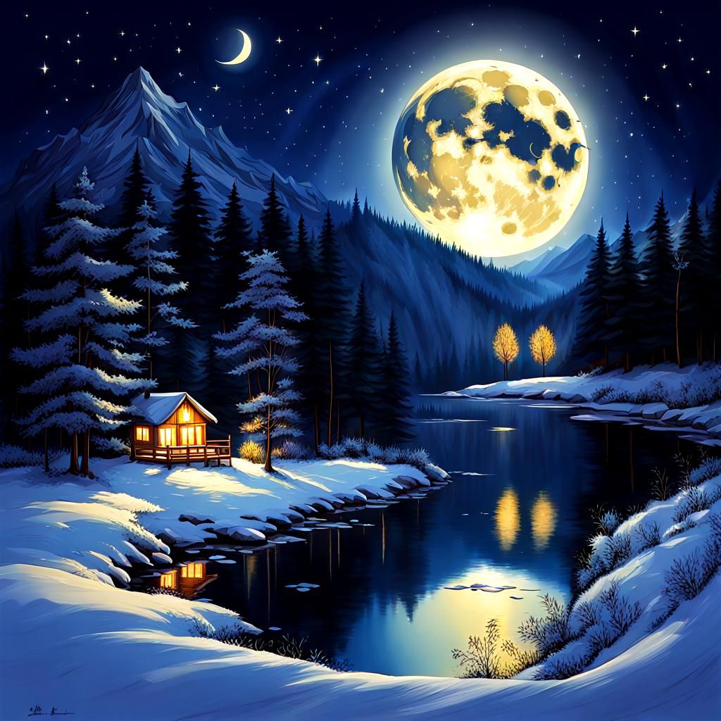 Luminous Moonlit Night AI Interpretation
