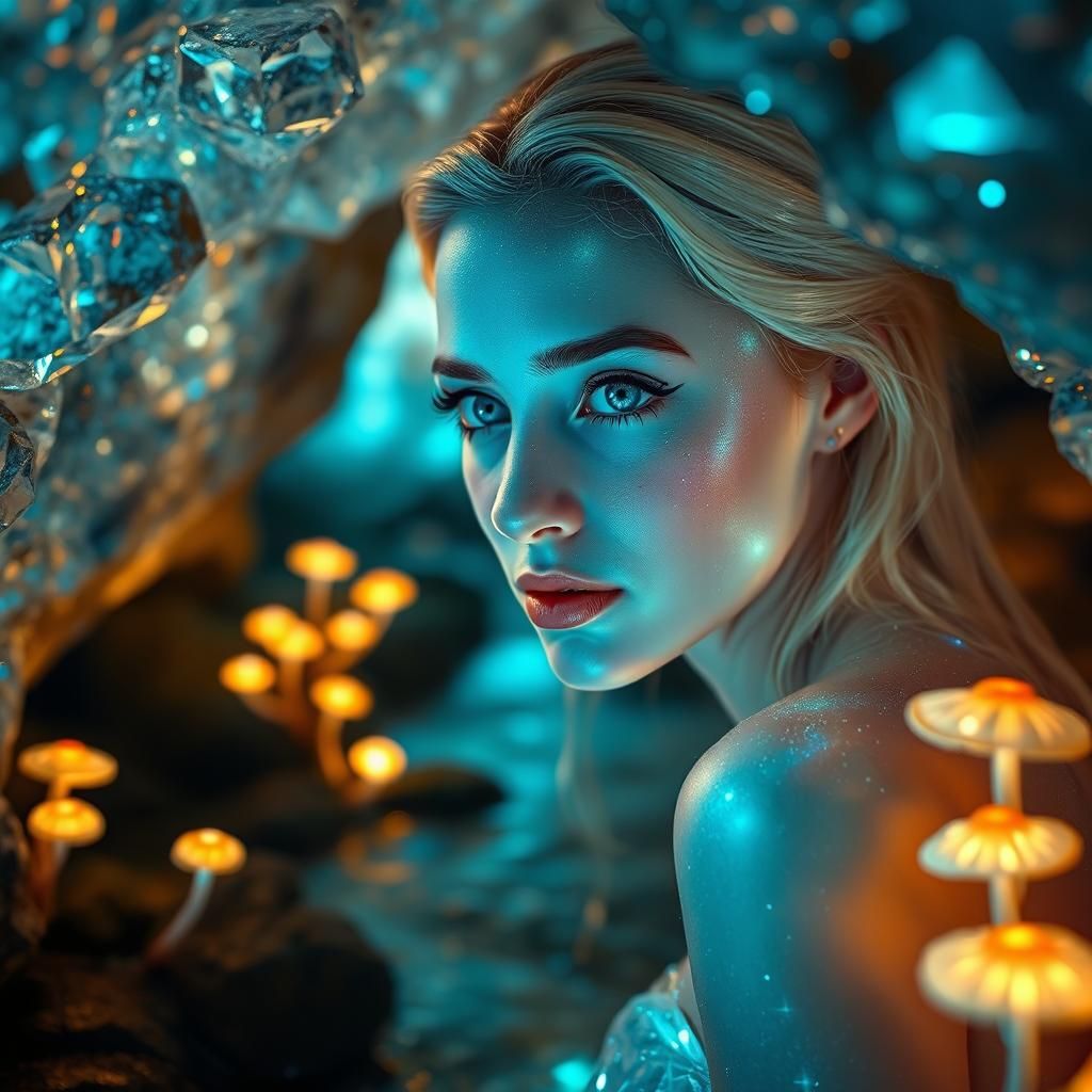 Diamond Fairy in Crystalline Cave: Hyperdetailed Portrait