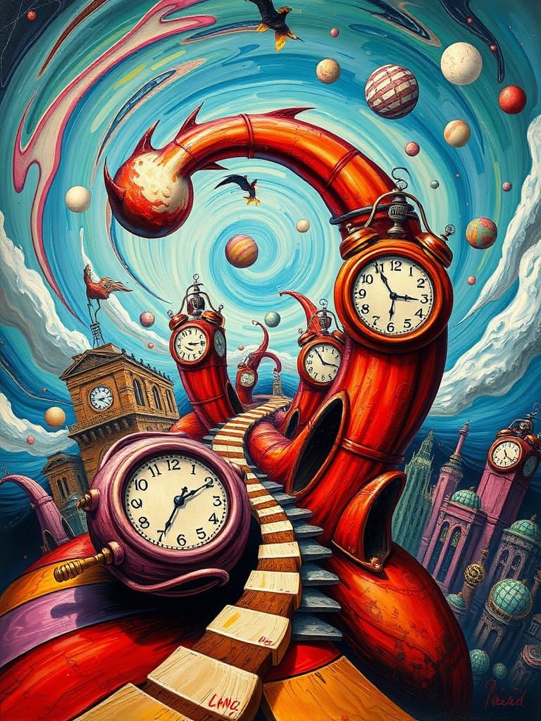 Whimsical Surrealist Dreamscape in Vibrant Hues