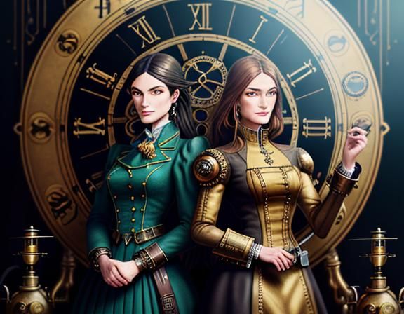 Steampunk Time Machine with Timekeeper Uniforms