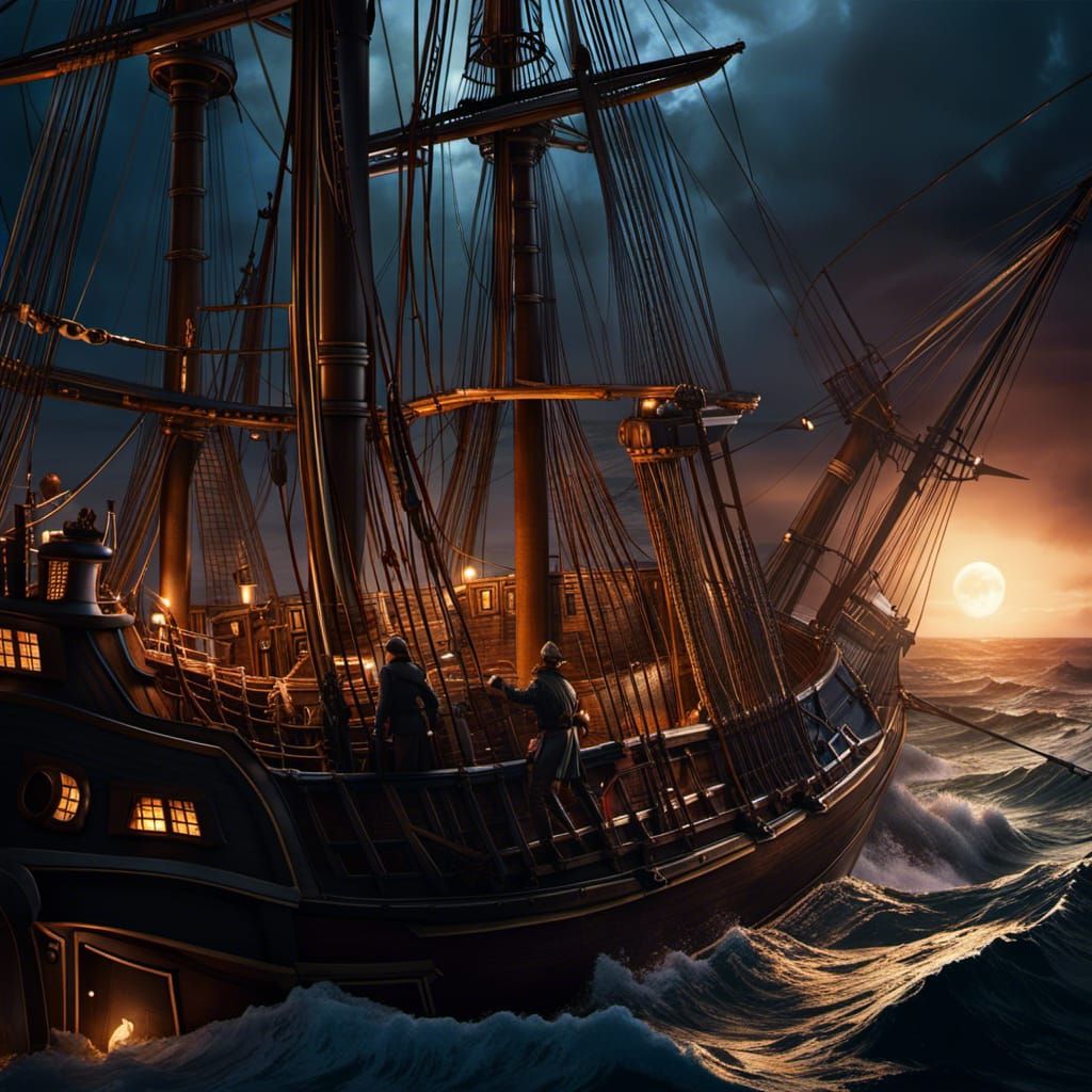 Stormy Night on a Fantasy Tall Ship