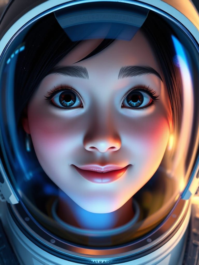 Asian Astronaut's Determined Face in Space